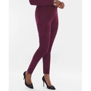 Chicos Faux Suede Knit Pants Womens 2 US 12 Red Wine Pull On High Rise Slim